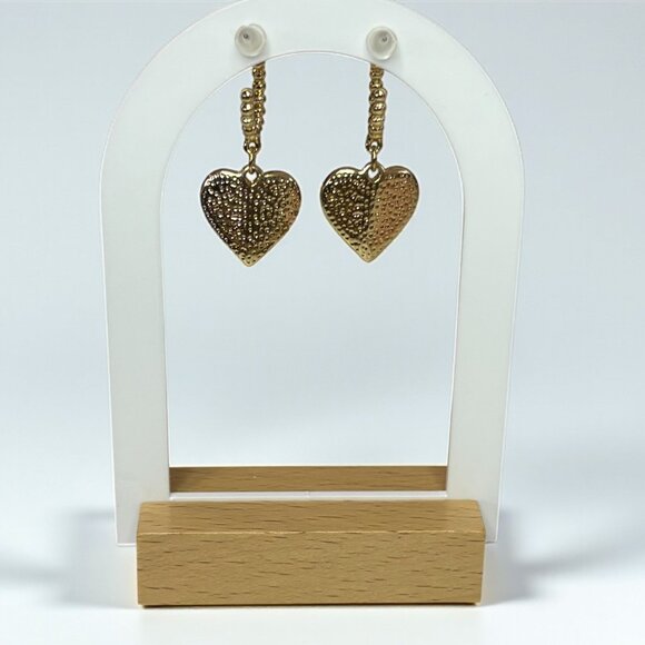 Chic Gold & Burgundy Heart Hoop Earrings - Picture 4 of 5